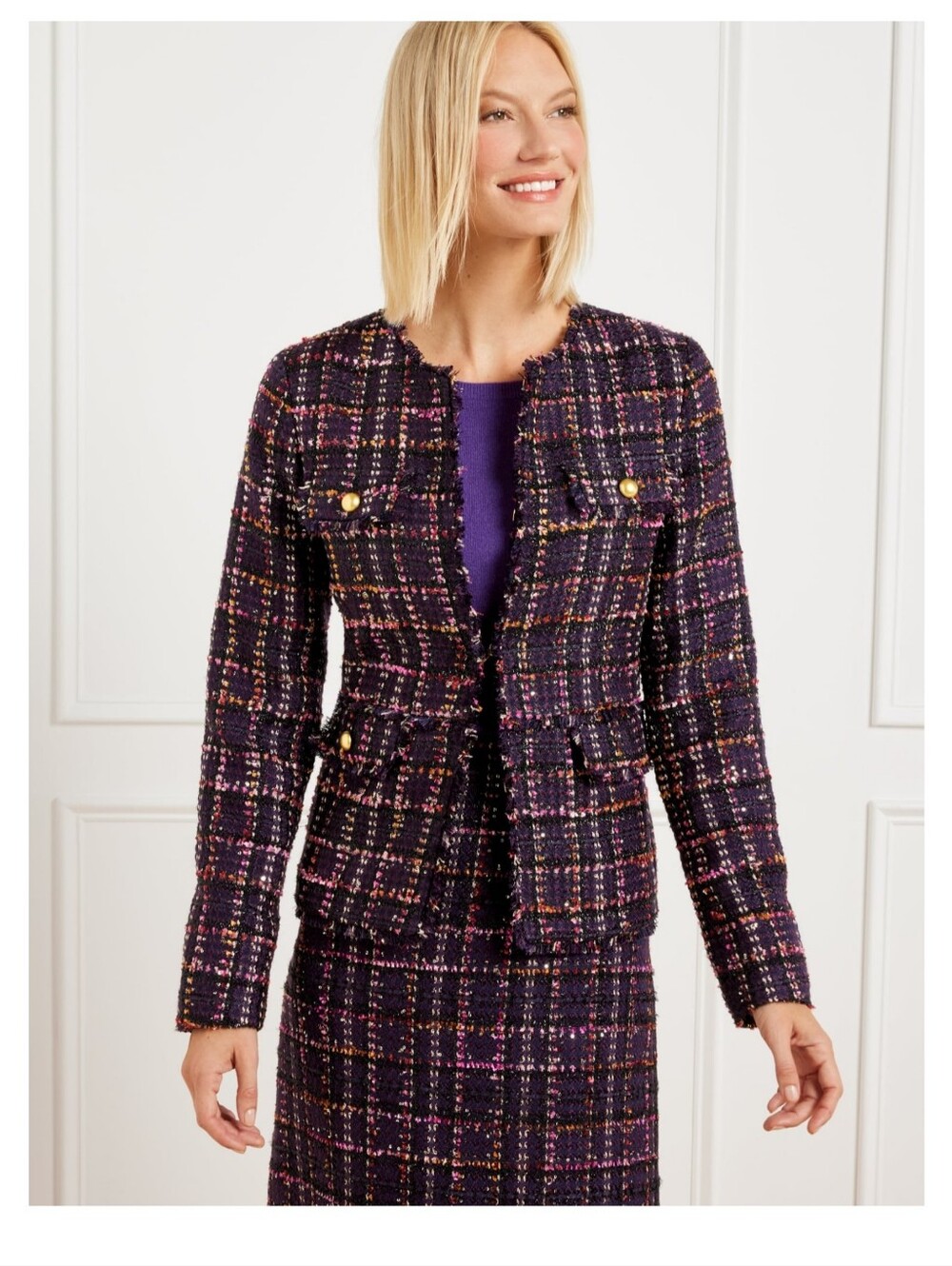Talbots Midnight Sparkle Tweed Jacket Size 10P Petite